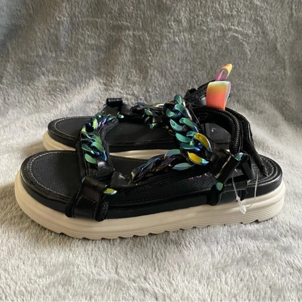 Justice Sandal’s Shoes Girls‎ Size 1 Velcro Strap Black New With Tags Chains
